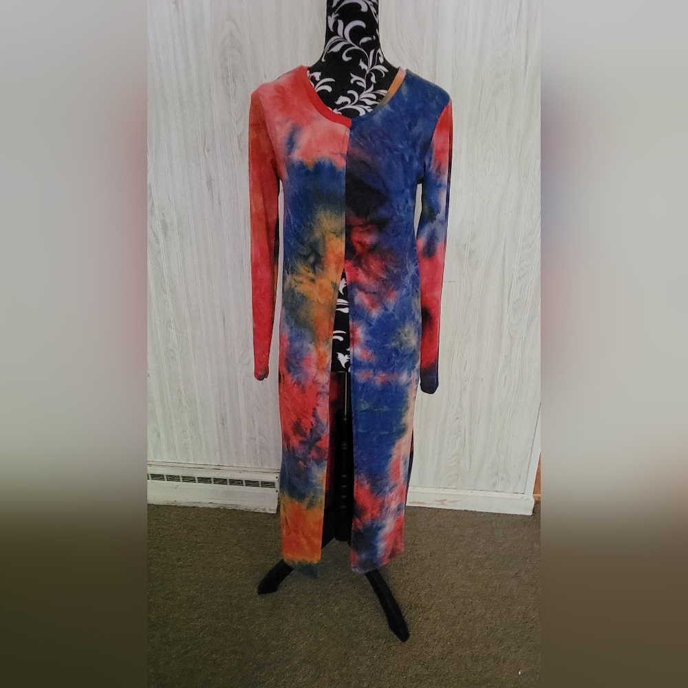 NEW! Tie Dye Long Sleeve, Dress/Cover up with High front slit !